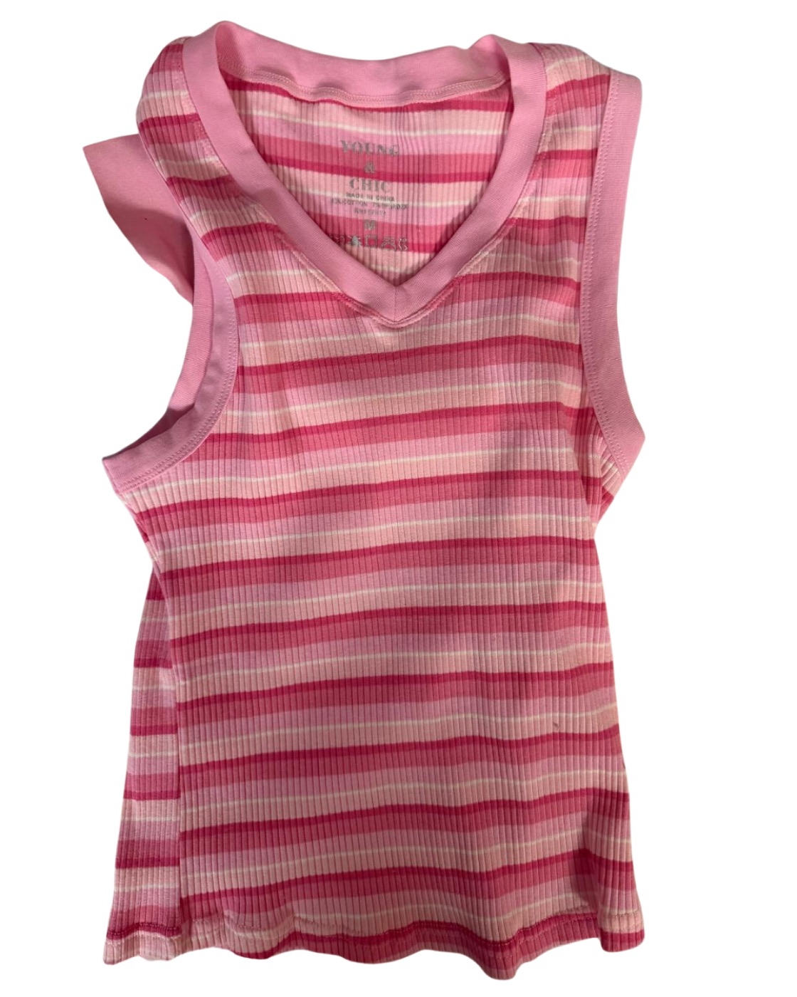 Young and Chic Young and Chic Pink Ribbed V-Neck Striped Top