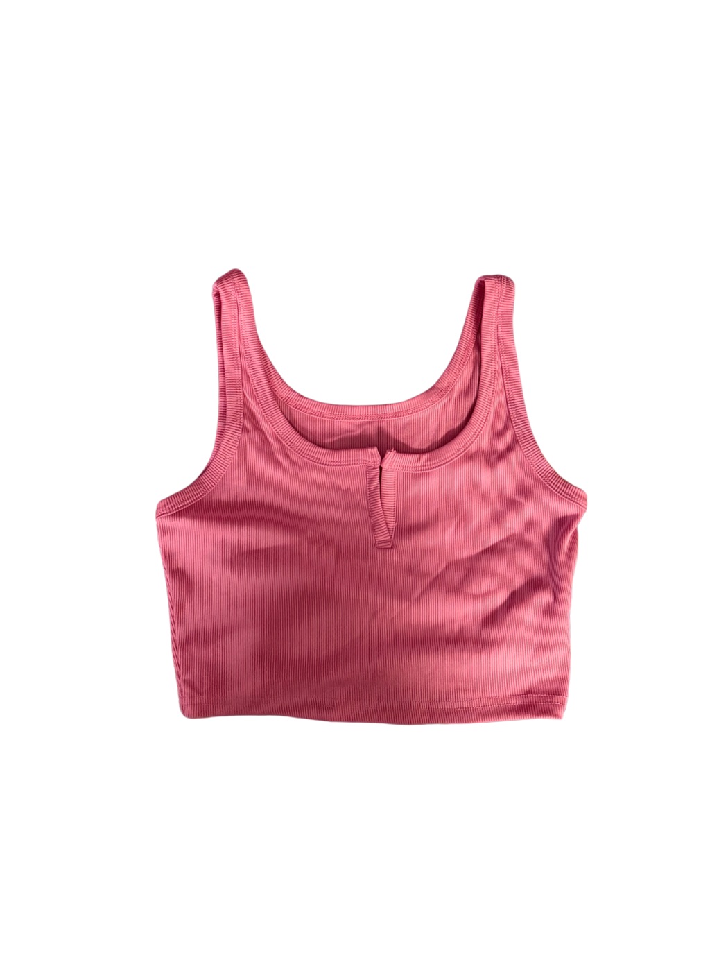 Temu Temu Pink Ribbed Cropped Henley Tank Top