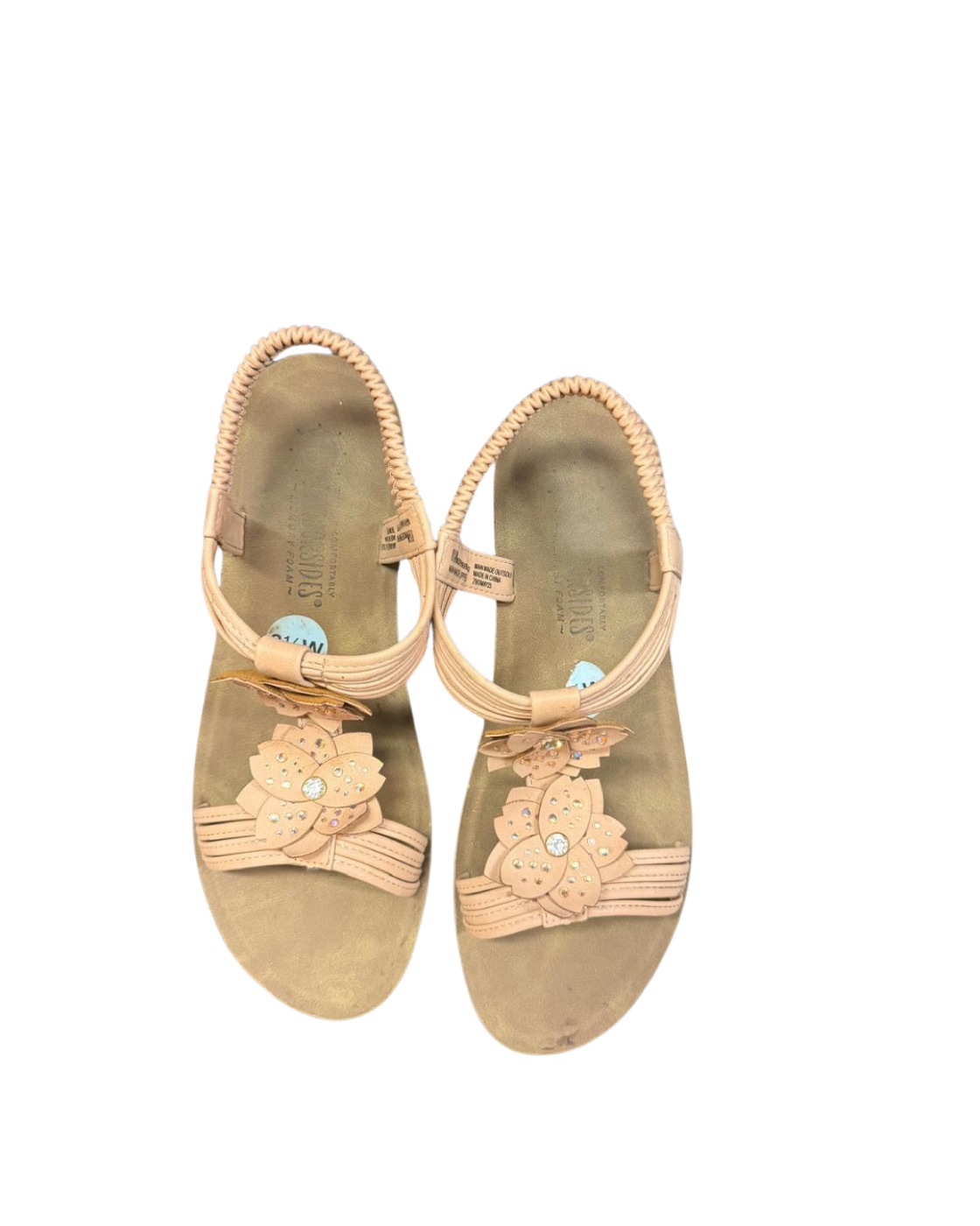 Harbourside Harbourside Blush Beige Sandals with Decorative Flowers and Rhinestones