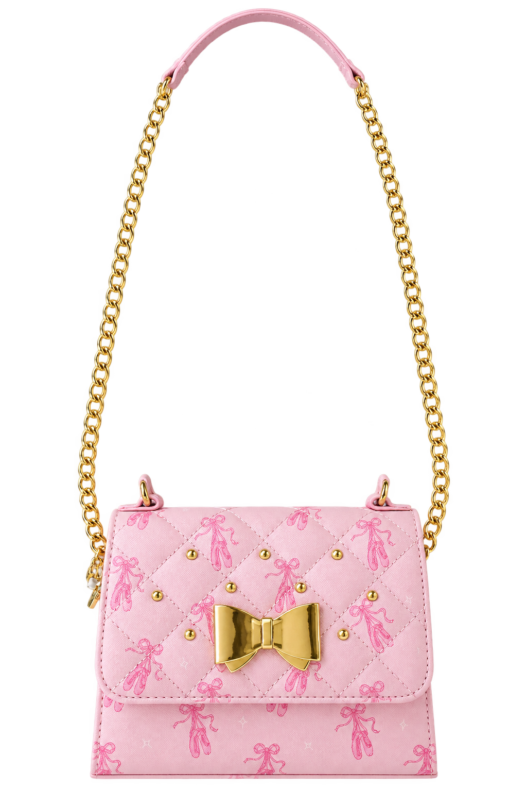 UNDERONESKY UNDERONESKY Pink Ballet Slipper Print Crossbody Bag with Gold Bow