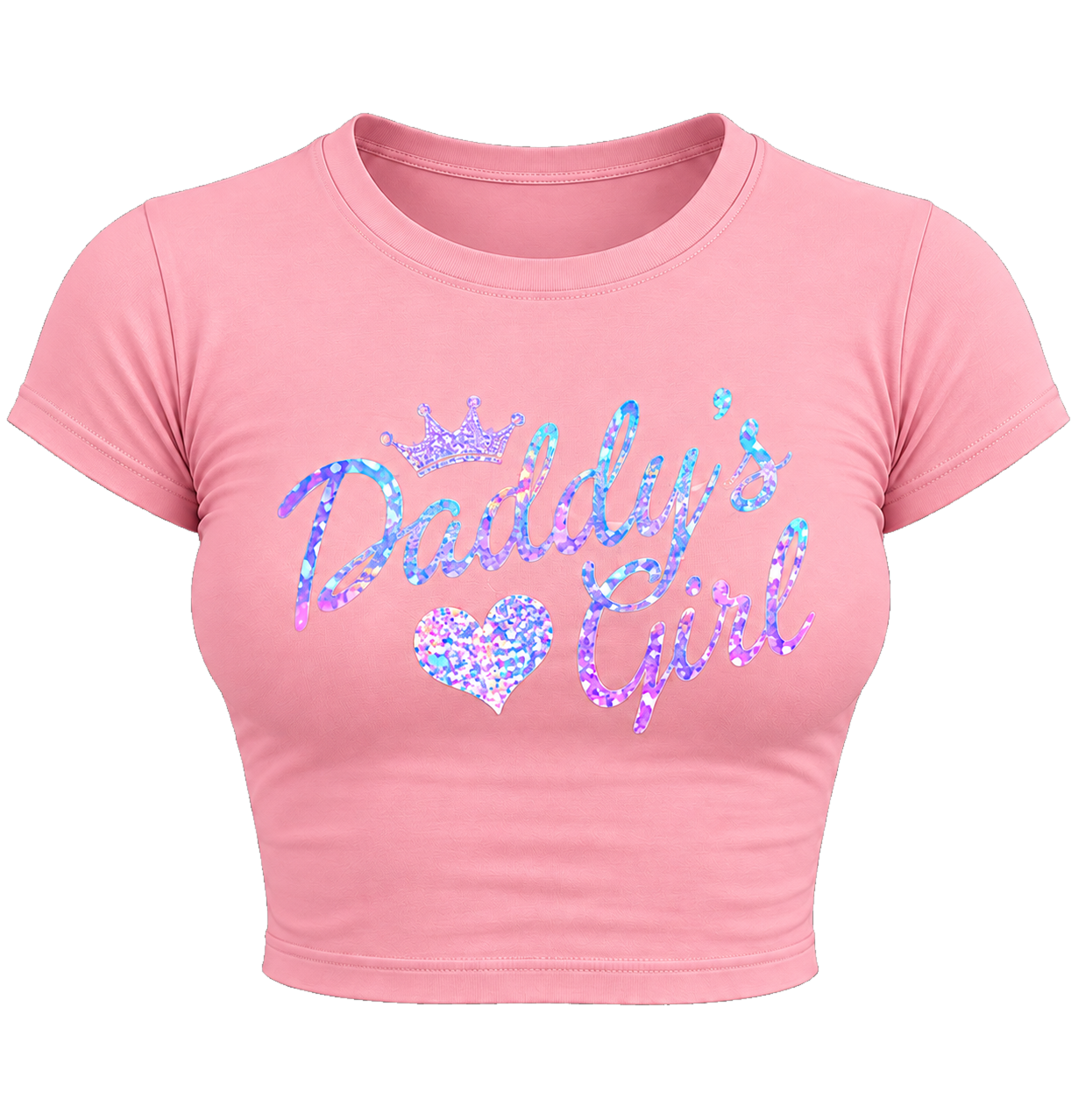 Temu Temu Pink Daddy’s Girl Iridescent Graphic Crop T-Shirt