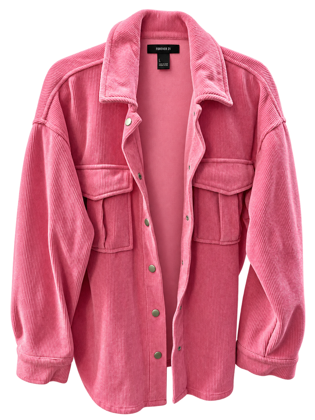 Forever 21 Forever 21 Pink Corduroy Shirt Jacket with Flap Pockets and Snap Buttons