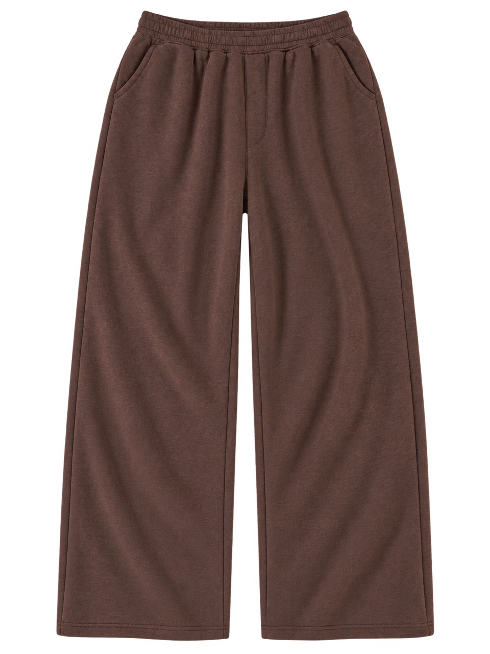 No Brand Chocolate Brown Straight-Leg Sweatpants with Elastic Waistband and Side Pockets